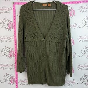 Northcrest classic sweater knit knitted Olive Open-Knit V-Neck Button Cardigan